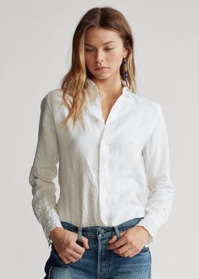 Camisa Polo Ralph Lauren Mujer Blancos - Eyelet Linen - GPKHQ6021